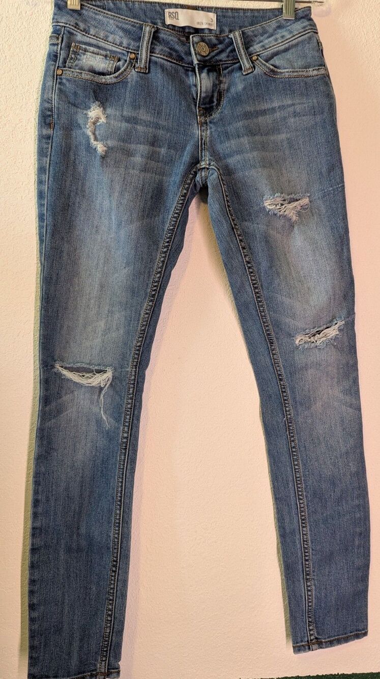RSQ Vintage 90s Jeans Womens Juniors Size 3 Ibiza Skinny Distressed Blue (193)